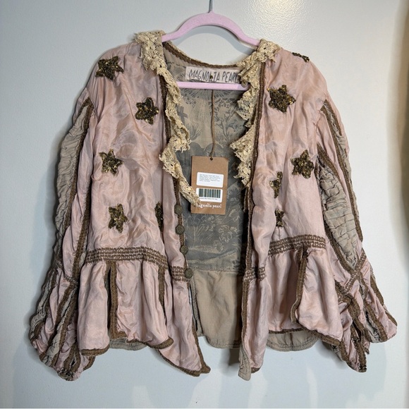 Free People Magnolia Pearl Sequin Star Monique Embellished Lace Trims Jacket OS - Picture 3 of 9